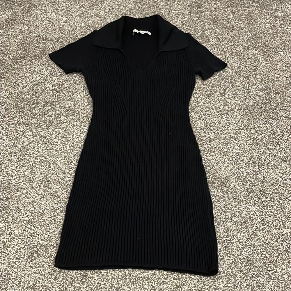 Abercrombie & Fitch Black Ribbed Polo Collar Mini Dress